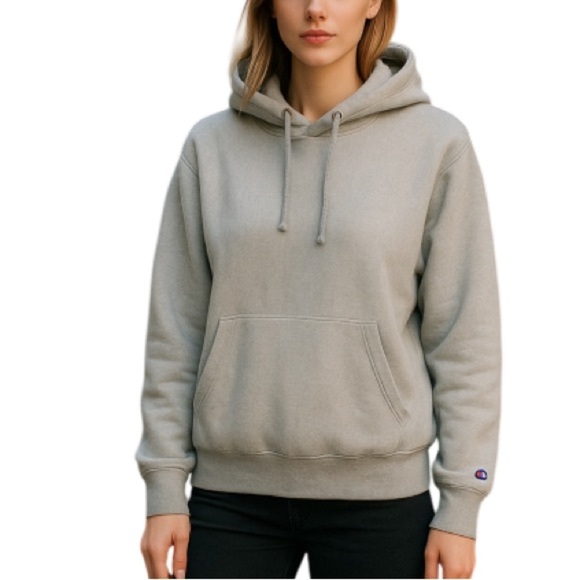Champion Reverse Weave Hoodie Light Grey Baggy Oversized Ribbed Sides Pocket Sm - Picture 1 of 12